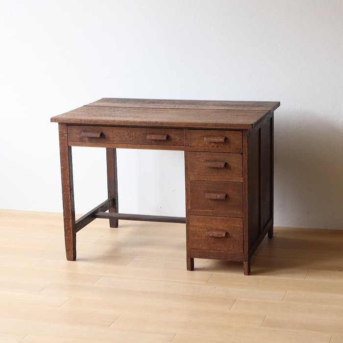 アンティーク ナラ材 片袖机 レトロ 無垢材 デスク 古家具