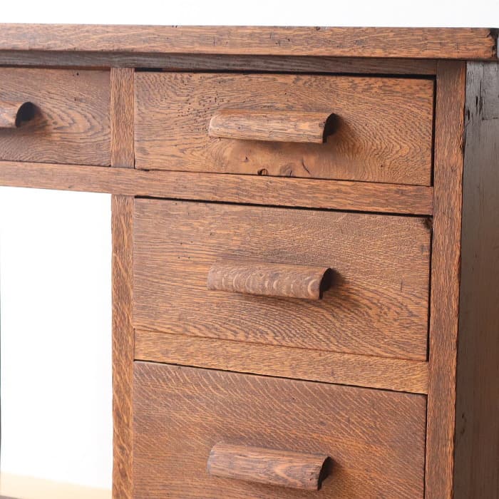 アンティーク ナラ材 片袖机 レトロ 無垢材 デスク 古家具