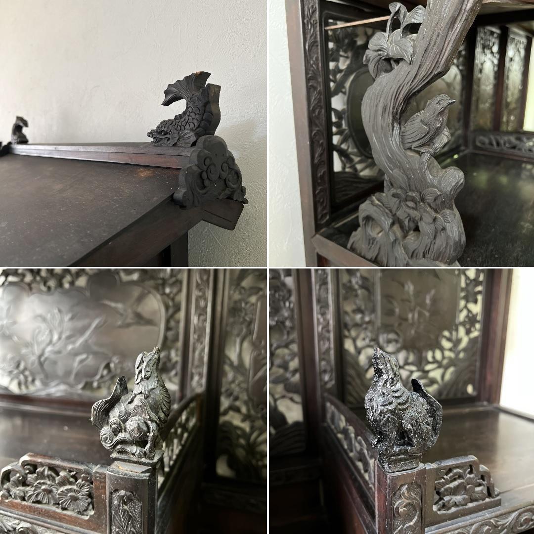 k345r120 見事なまでの飾り細工 中国骨董家具 飾り棚 箪笥 高さ210㎝