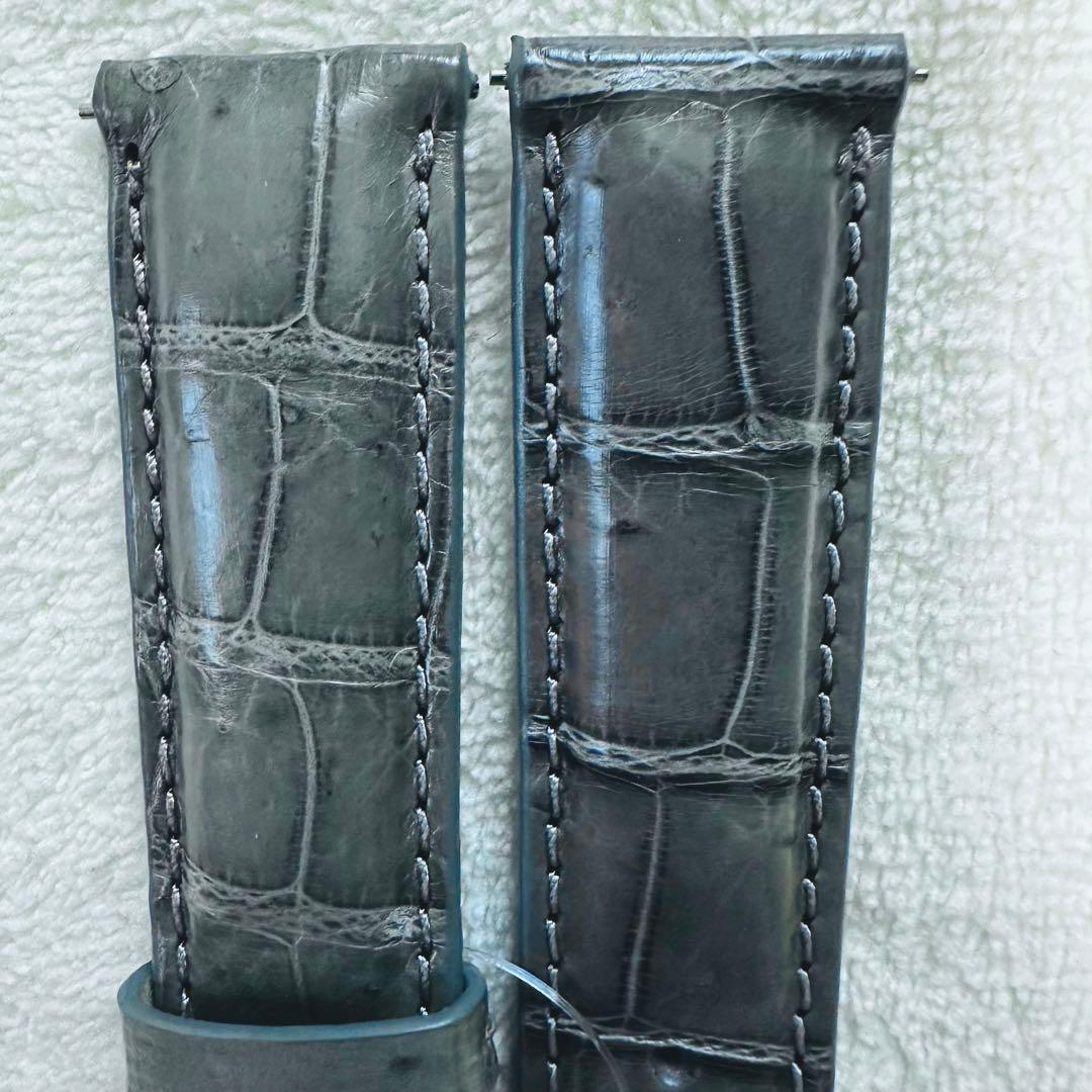 3058#20mm-18mmダークアッシュ★本物クロコダイルベルト★スイス製