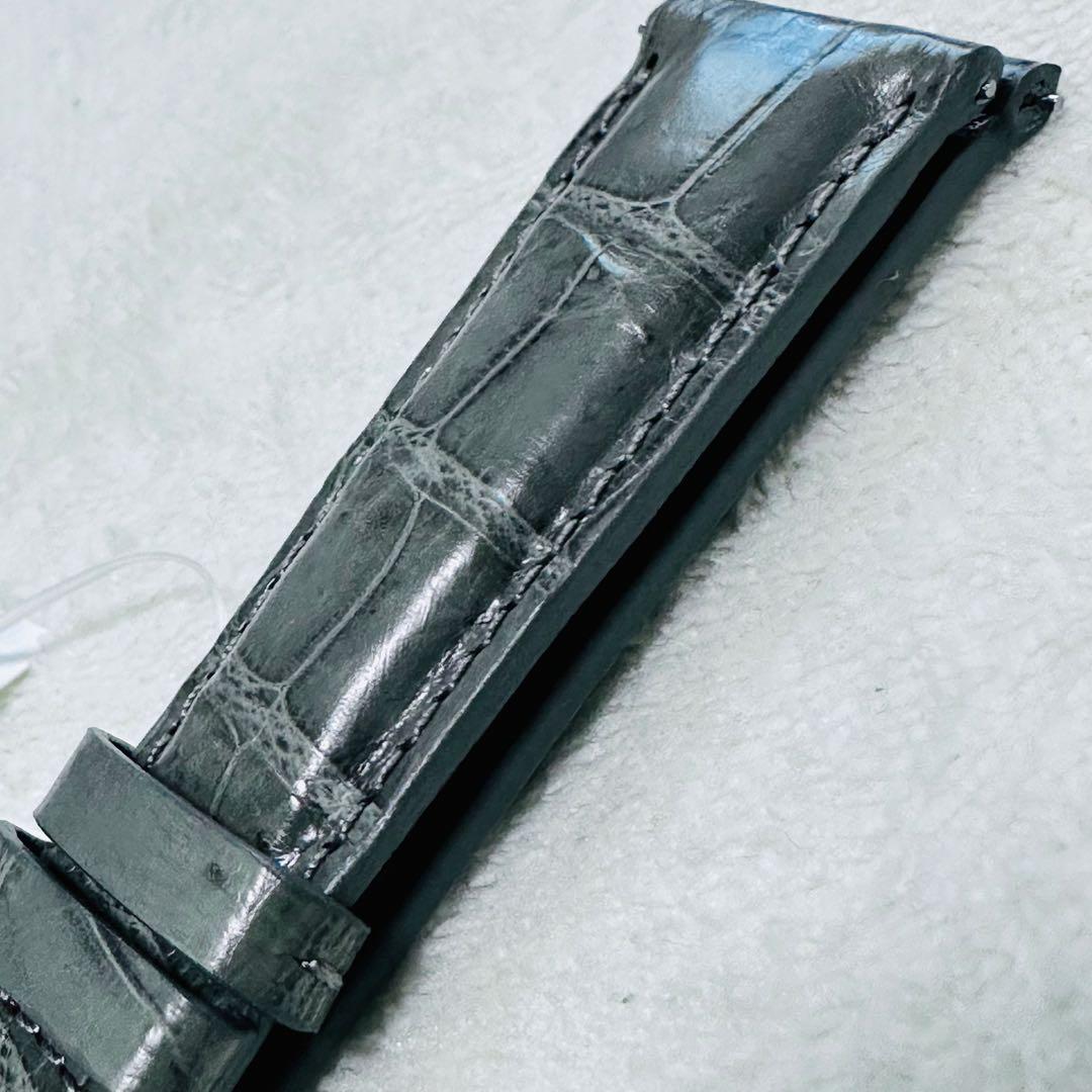 3058#20mm-18mmダークアッシュ★本物クロコダイルベルト★スイス製