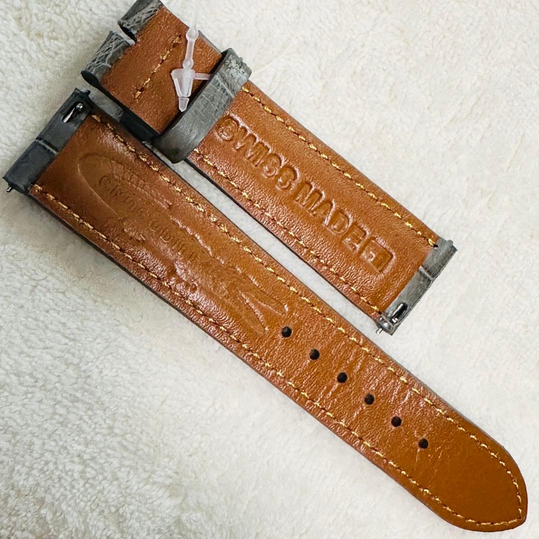 3058#20mm-18mmダークアッシュ★本物クロコダイルベルト★スイス製