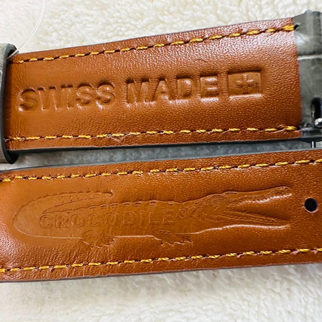 3058#20mm-18mmダークアッシュ★本物クロコダイルベルト★スイス製