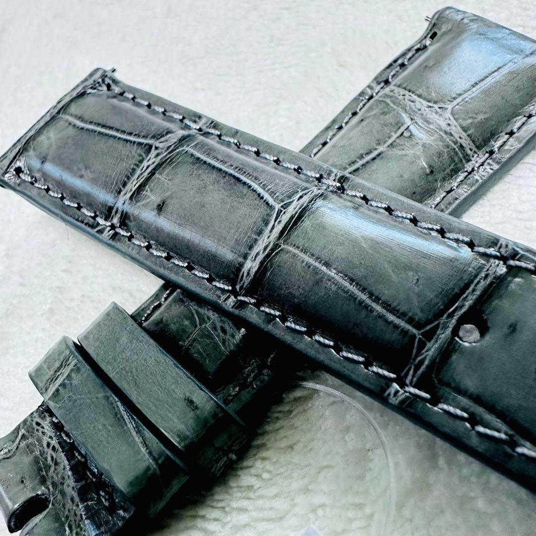 3058#20mm-18mmダークアッシュ★本物クロコダイルベルト★スイス製