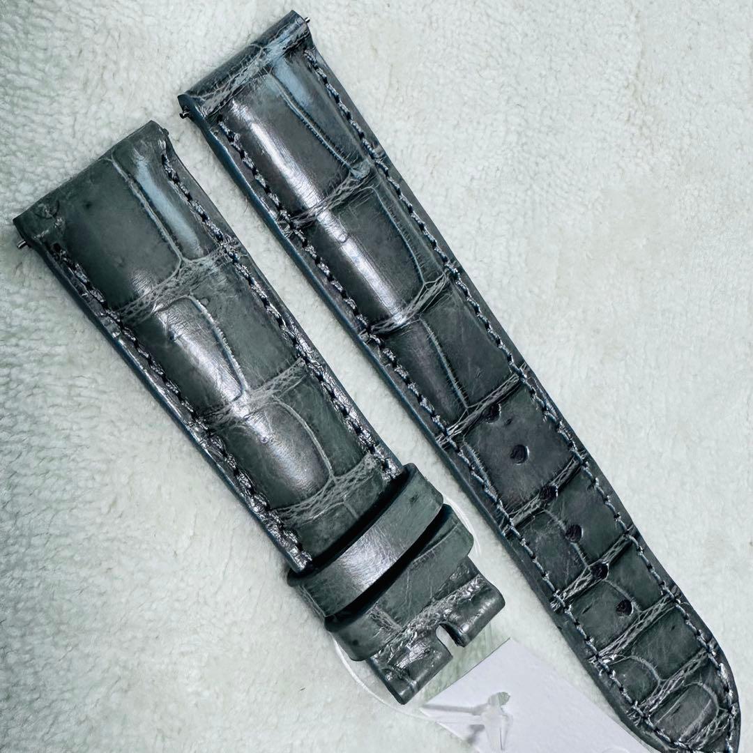 3058#20mm-18mmダークアッシュ★本物クロコダイルベルト★スイス製