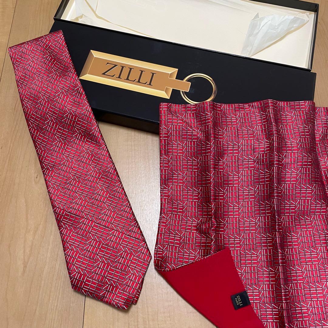 ZILLI ジリー ジリネクタイ シルク チーフ　付き セット