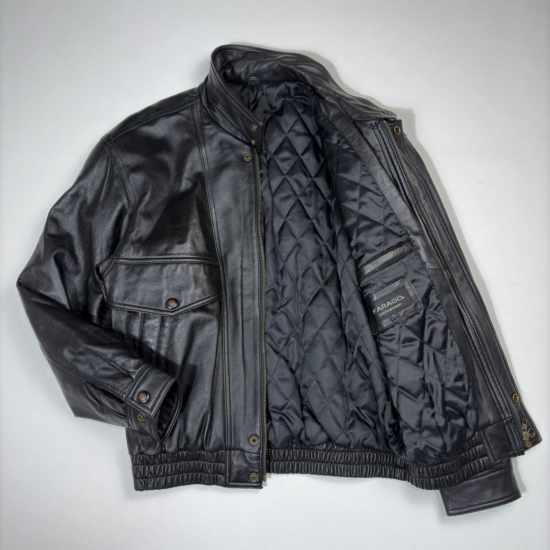 【極美品】FARAGO 羊革 レザージャケット A2 中綿キルティング 黒 M