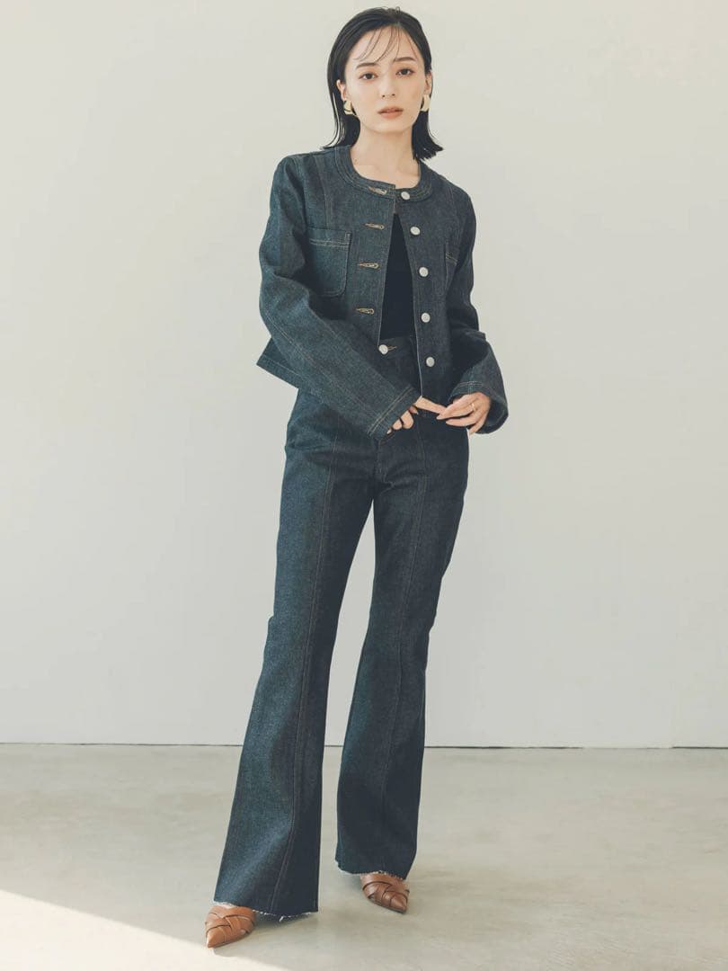 未使用アニュアンス　ノーカラーデニムジャケット　インディゴ