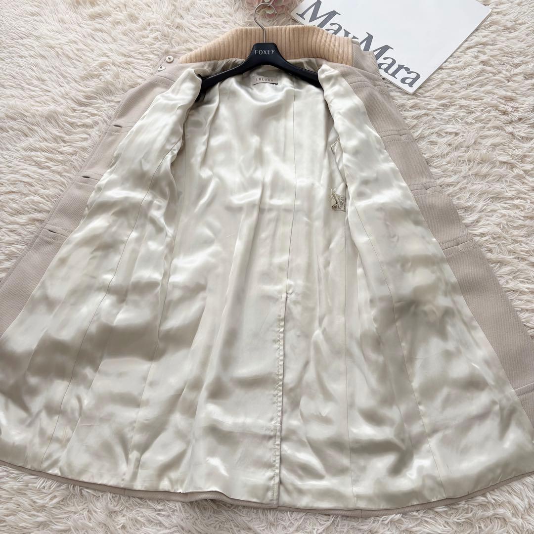 イブルース　大きいサイズ　スタンドカラーロングコート　リブニット　42アイボリー