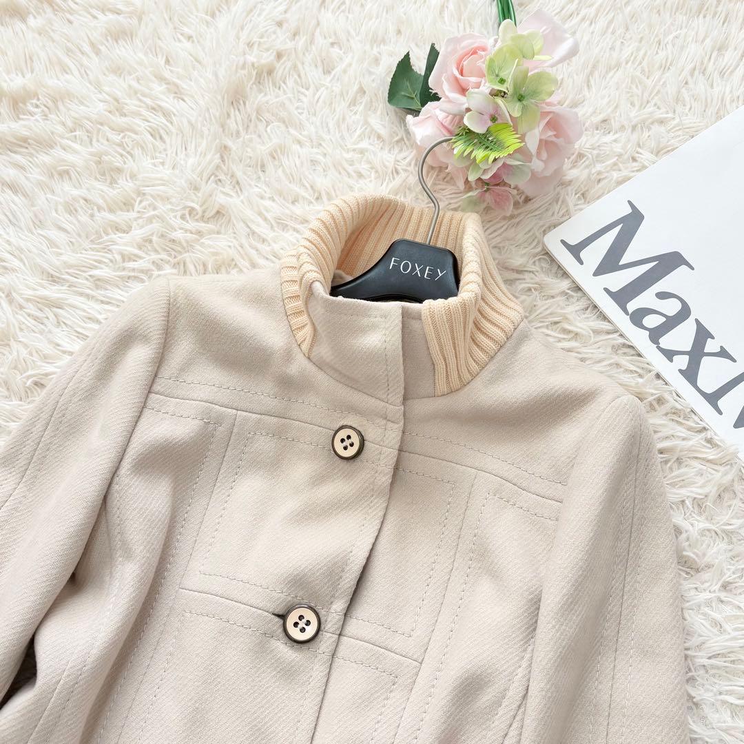 イブルース　大きいサイズ　スタンドカラーロングコート　リブニット　42アイボリー