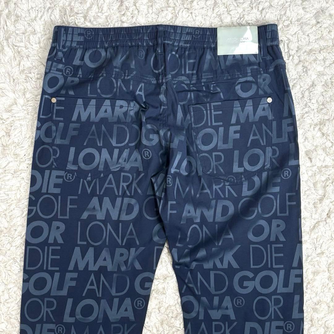 希少50(XL)✨マークアンドロナ ロングパンツ ネイビー 総ロゴプリント 総柄