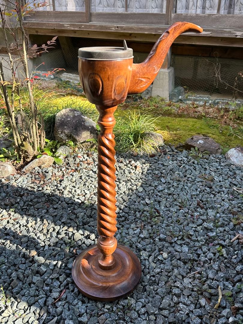 昭和レトロ　スタンド灰皿　パイプ型　当時物　レトロ　木製灰皿