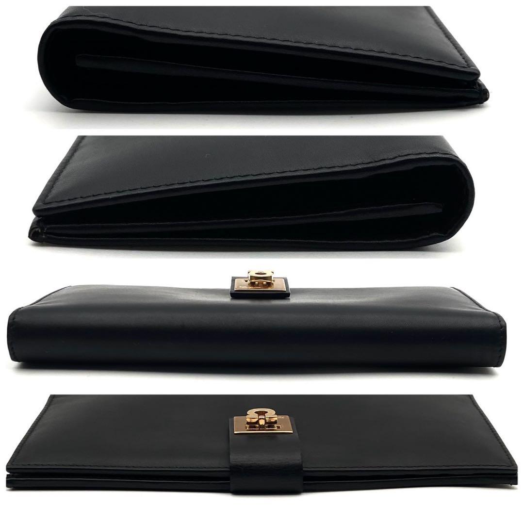 未使用級● フェラガモ 長財布 二つ折り ガンチーニ 金具 ブラック レザー