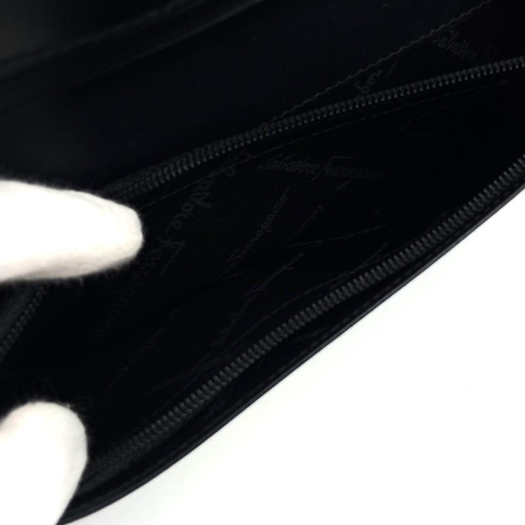 未使用級● フェラガモ 長財布 二つ折り ガンチーニ 金具 ブラック レザー