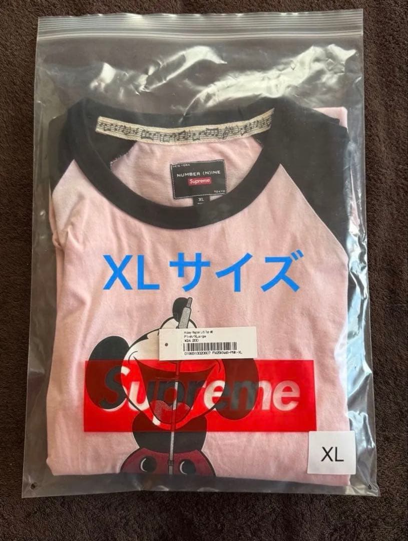 Supreme×ナンバーナイン x ミッキ－ L/S Top ピンク XLサイズ