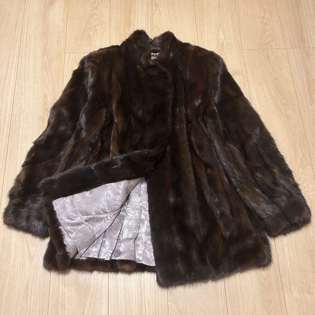 【美品】最高級　ミンク　毛皮　コート　ファー 毛艶良好　セミロング　花柄　T