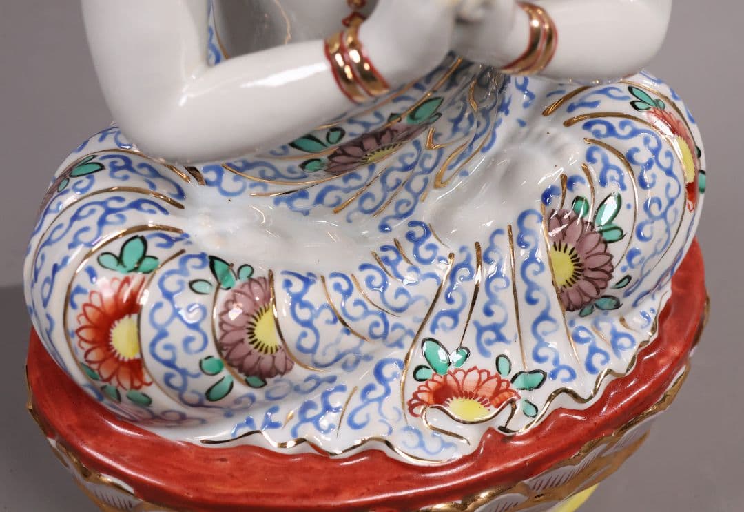 九谷焼 観音菩薩坐像 36.5cm 金彩 色絵 置物 仏像 陶磁器【MA816】