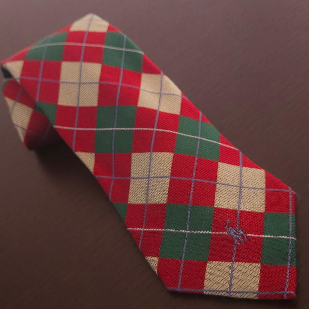 【レア物】 チェック柄ネクタイ シルク素材 赤 緑 黄色 3点セット