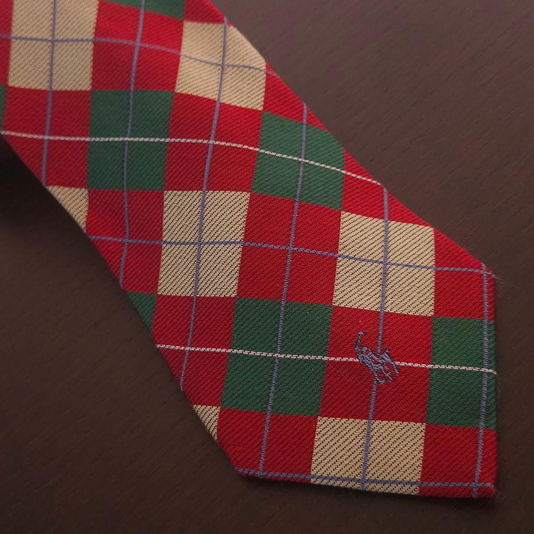 【レア物】 チェック柄ネクタイ シルク素材 赤 緑 黄色 3点セット