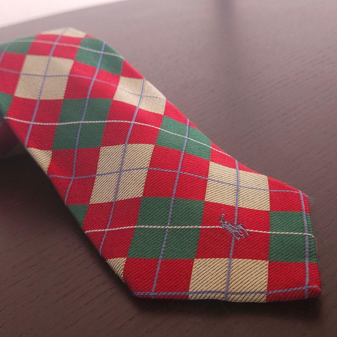 【レア物】 チェック柄ネクタイ シルク素材 赤 緑 黄色 3点セット