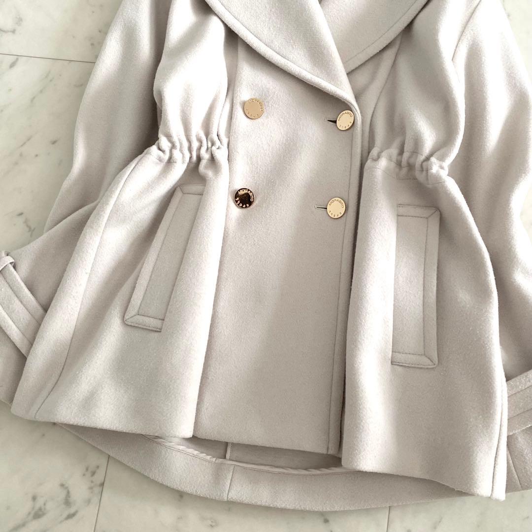 美品 モラビトスペル ウエストシェイプ ショールカラーコート 金ボタン 38