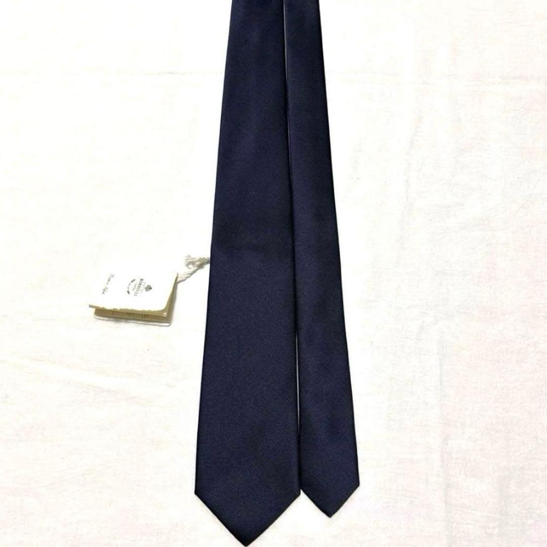 新品　ルイジボレッリ　ネクタイ　ダークネイビー　無地　ソリッド　タグ付