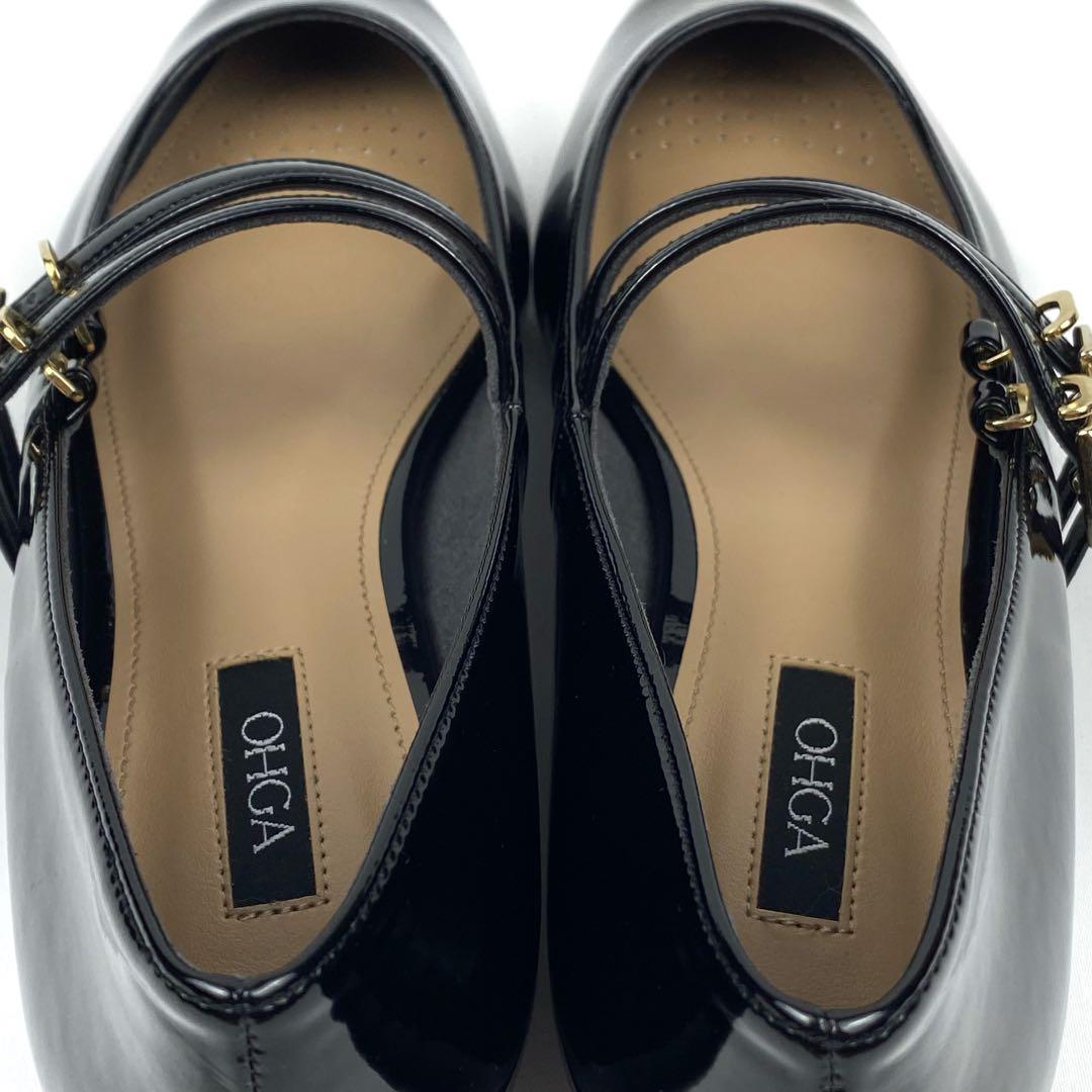 ✨新品同様✨OHGA オーガ　23.5cm ストラップ　フラットパンプス　黒