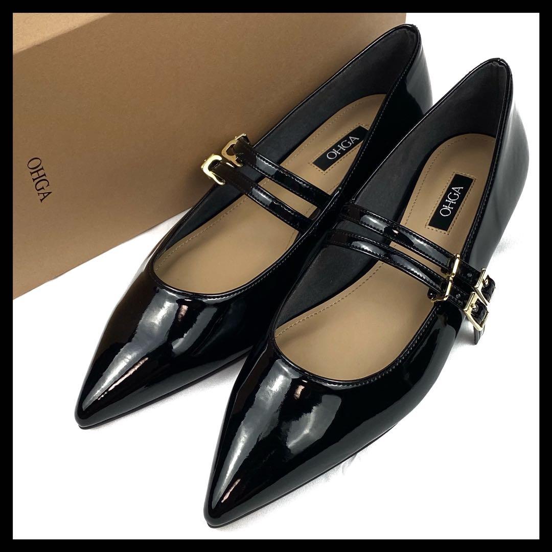✨新品同様✨OHGA オーガ　23.5cm ストラップ　フラットパンプス　黒