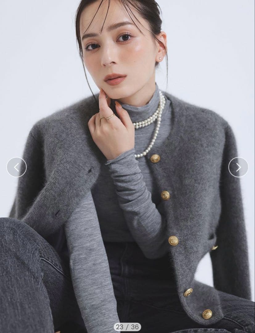 新品タグ付きアニュアンスanuansラクーンブレンドノーカラーニットジャケット