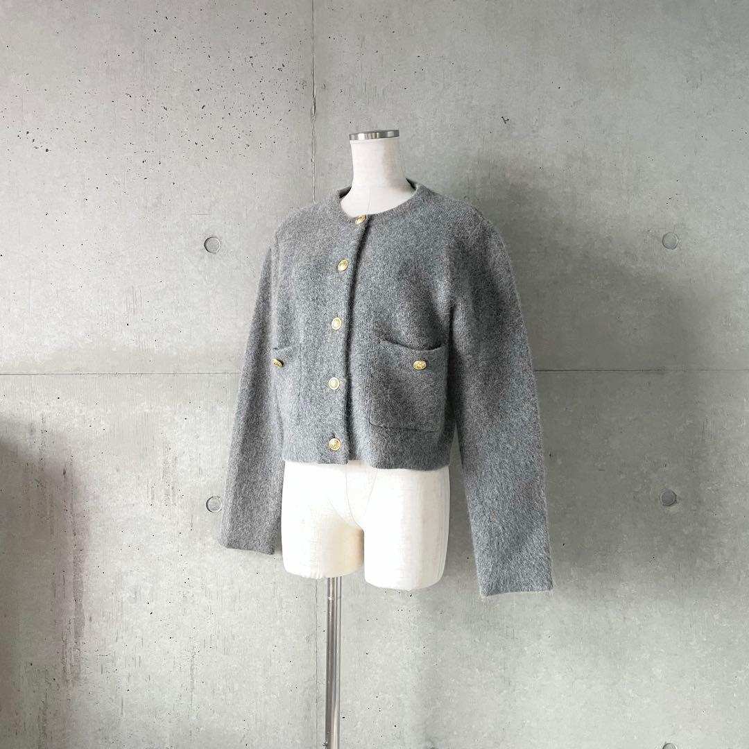 新品タグ付きアニュアンスanuansラクーンブレンドノーカラーニットジャケット