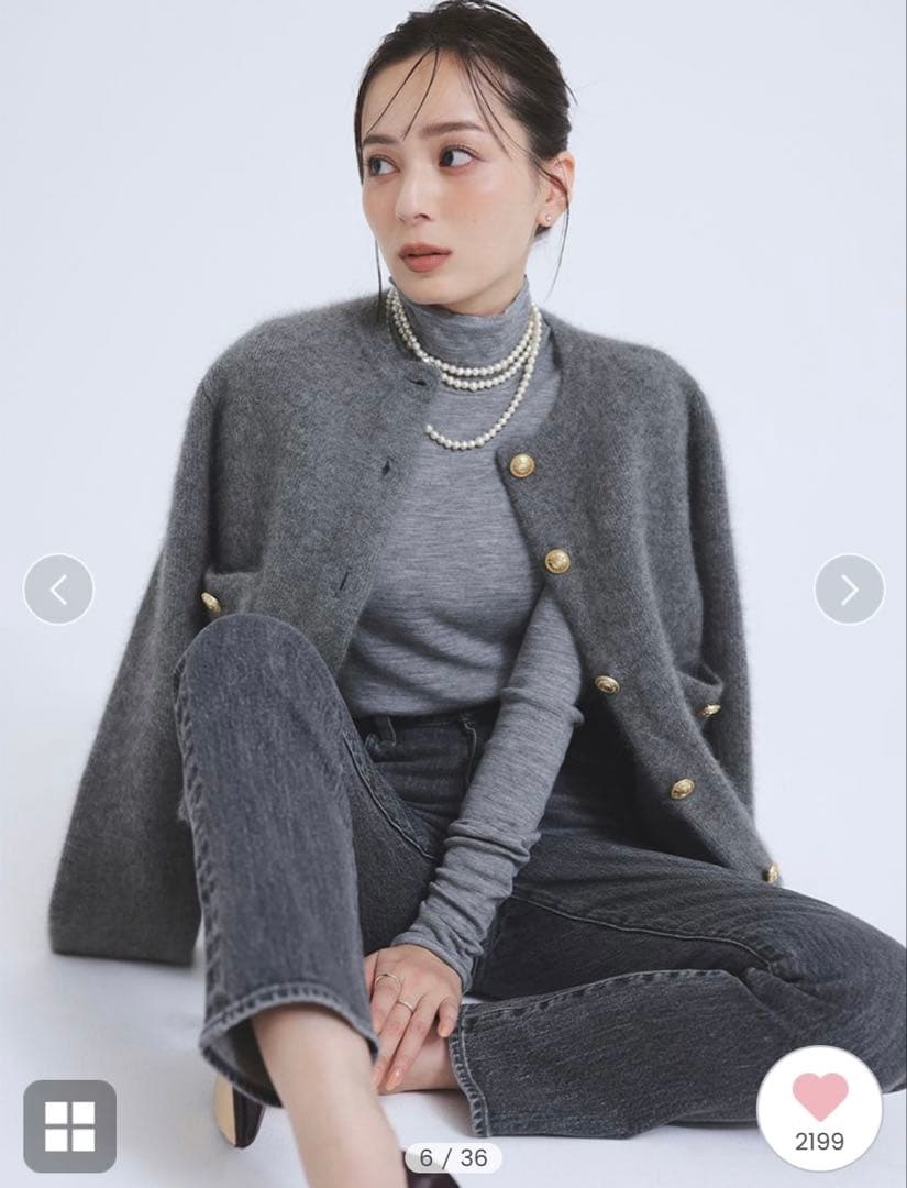 新品タグ付きアニュアンスanuansラクーンブレンドノーカラーニットジャケット