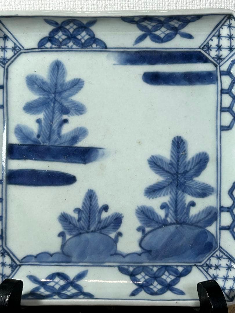 古伊万里《若松紋》角皿　江戸時代 4枚　無傷