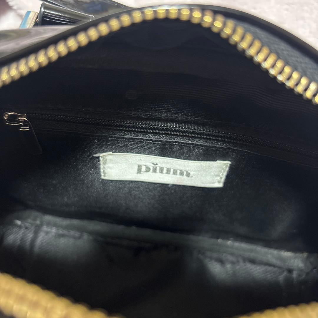 pium リボンポケットエナメルミニボストンバッグ ブラック