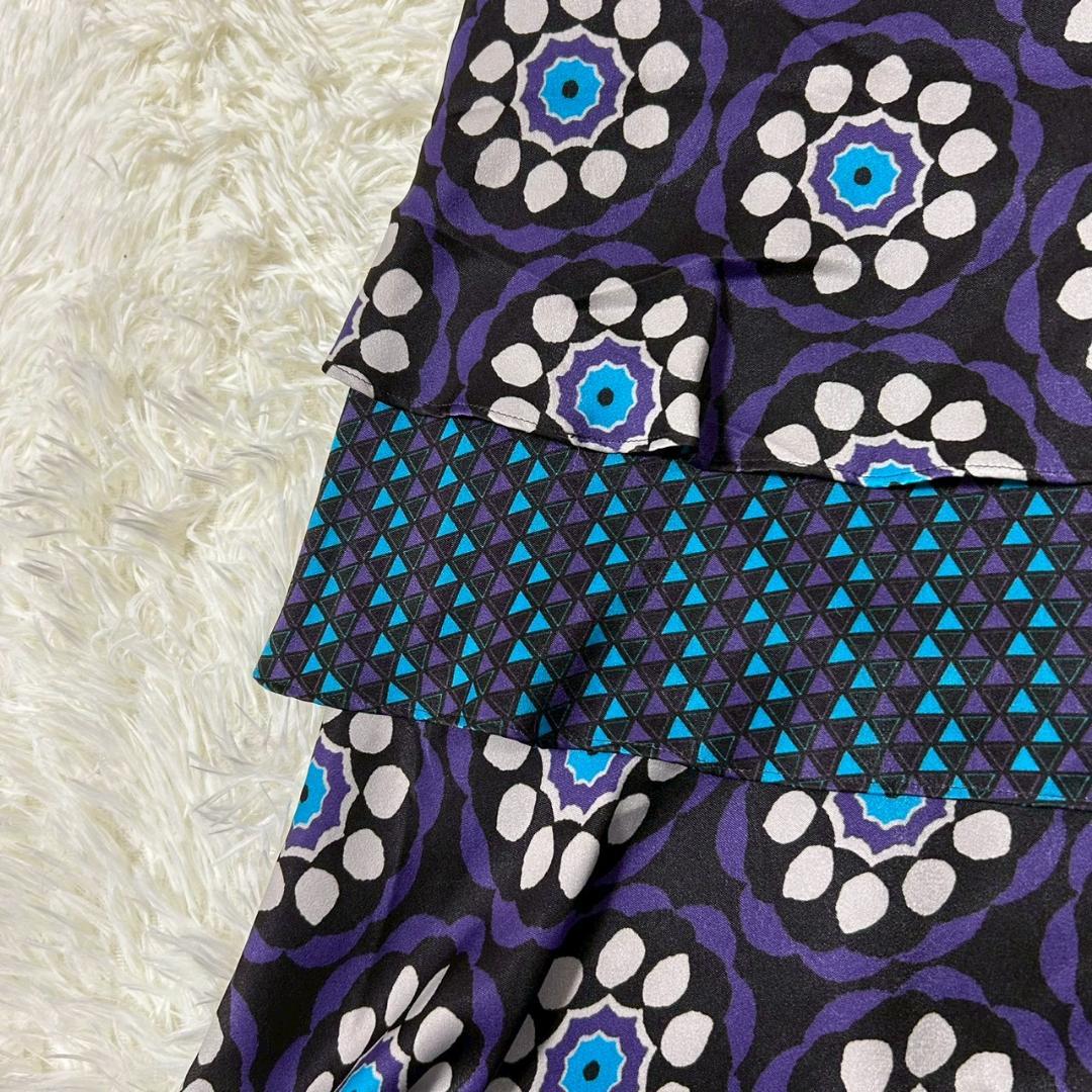 美品 ヒロココシノ ヒロコビス フレアスカート 幾何学模様 花柄 レイヤード M