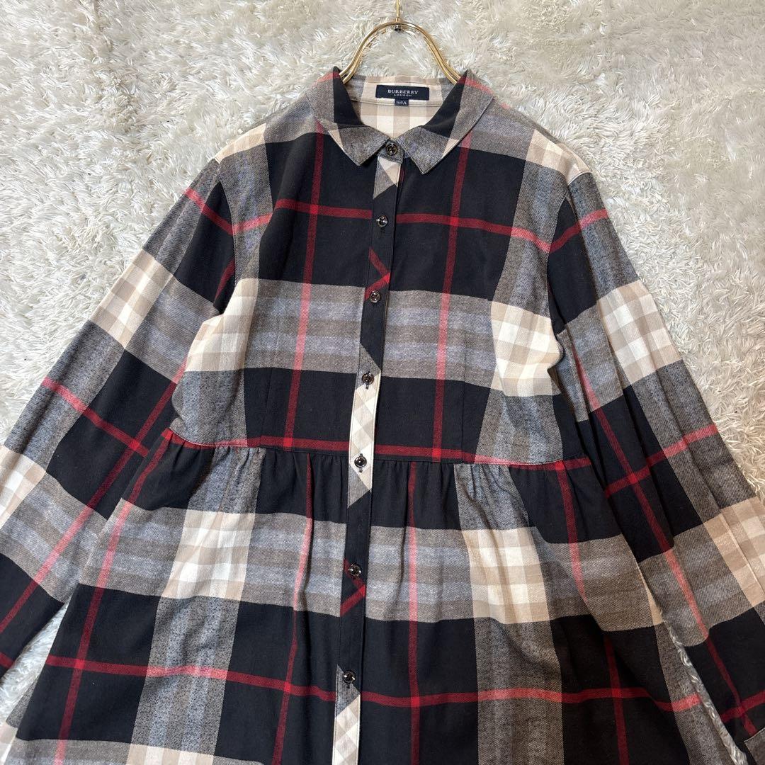 美品＊バーバリーロンドン　ノバチェック　長袖シャツワンピース　Ａライン　160