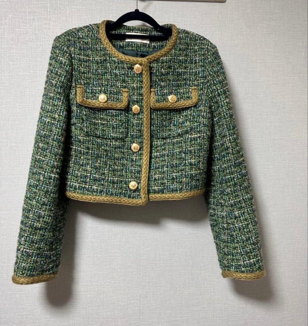 LILY BROWN ノーカラージャケット ツイード　グリーン