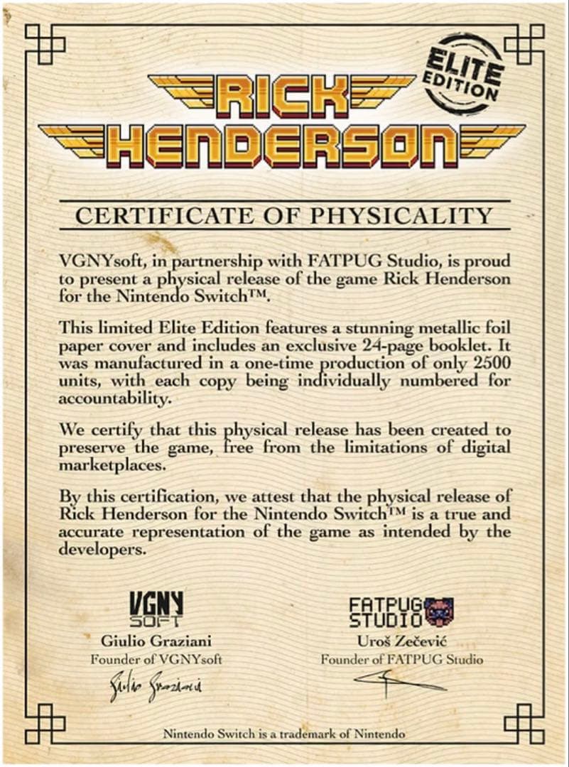 Rick Henderson Elite Edition Switch 限定版