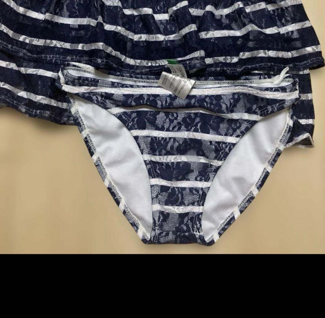 ネイビーとホワイトのストライプ セパレート水着 Mサイズ