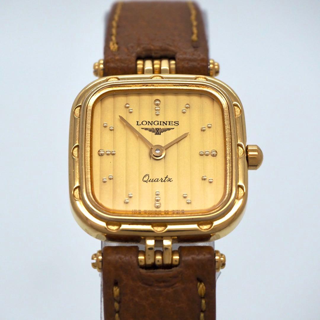 700 稼働　LONGINES 時計　レディース　スクエア　ストライプ　ゴールド
