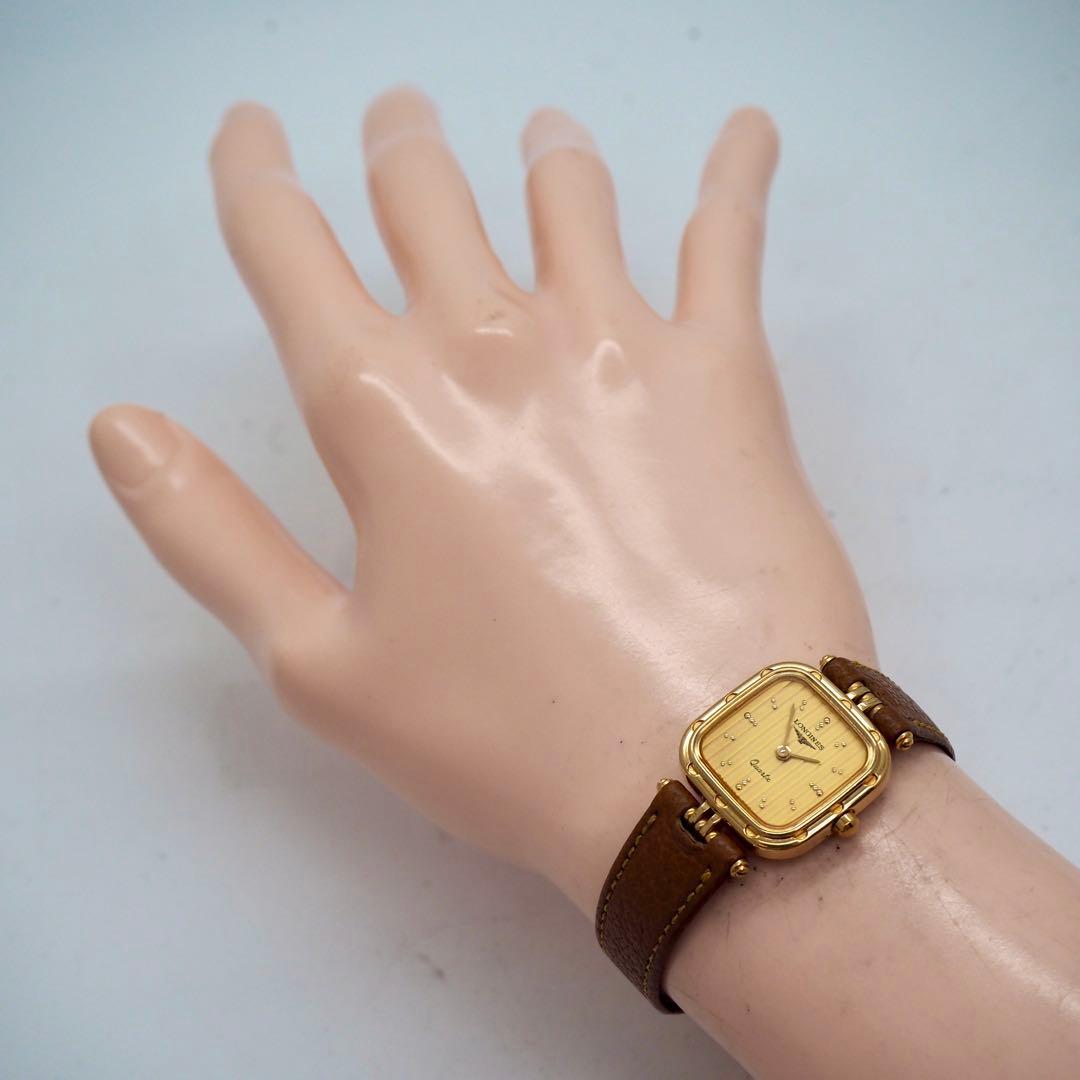 700 稼働　LONGINES 時計　レディース　スクエア　ストライプ　ゴールド