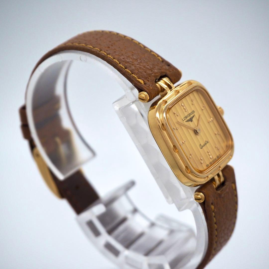 700 稼働　LONGINES 時計　レディース　スクエア　ストライプ　ゴールド