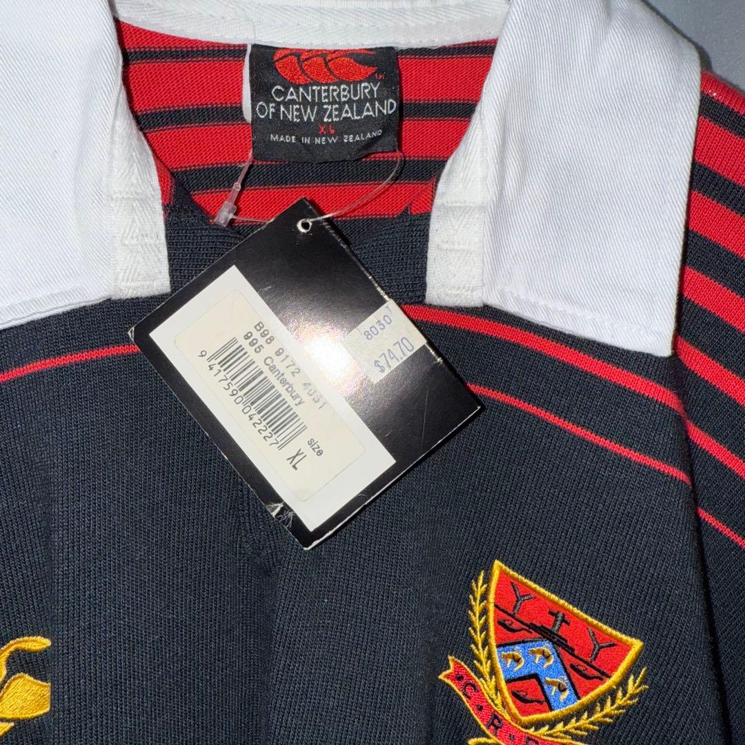 90s ニュージー製 カンタベリー CRFU 半袖 ラガーシャツ ボーダー 刺繍