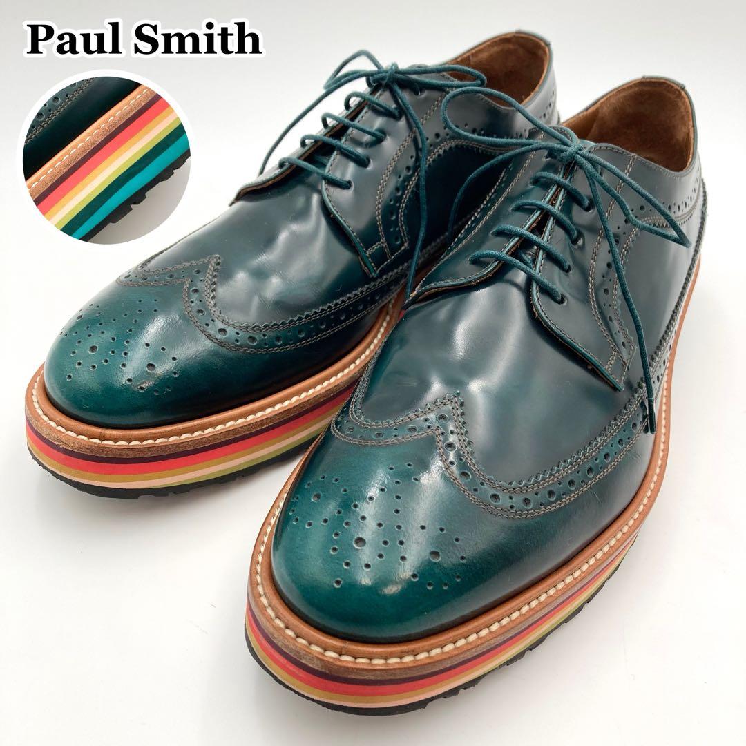 ぽんた✨ ポールスミス ビジネスシューズ 深緑 マルチストライプ 43