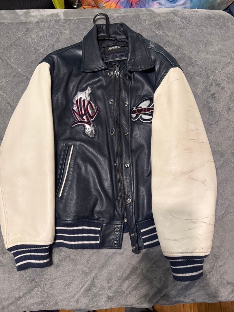 Avirex ネイビー ホワイト スタジャン ニューヨーク