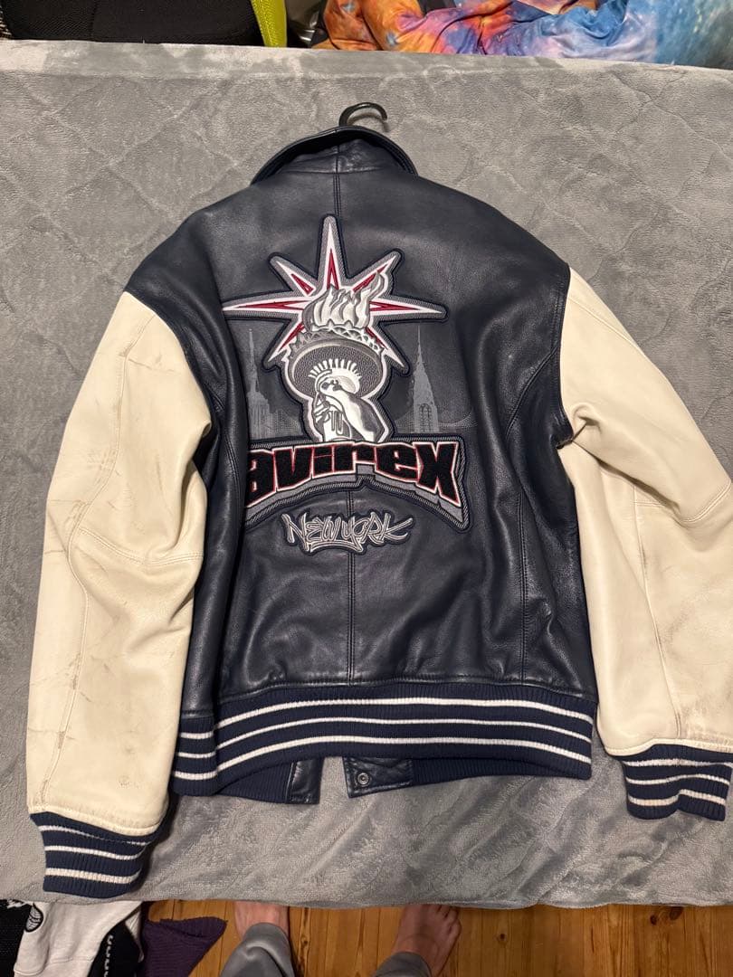 Avirex ネイビー ホワイト スタジャン ニューヨーク