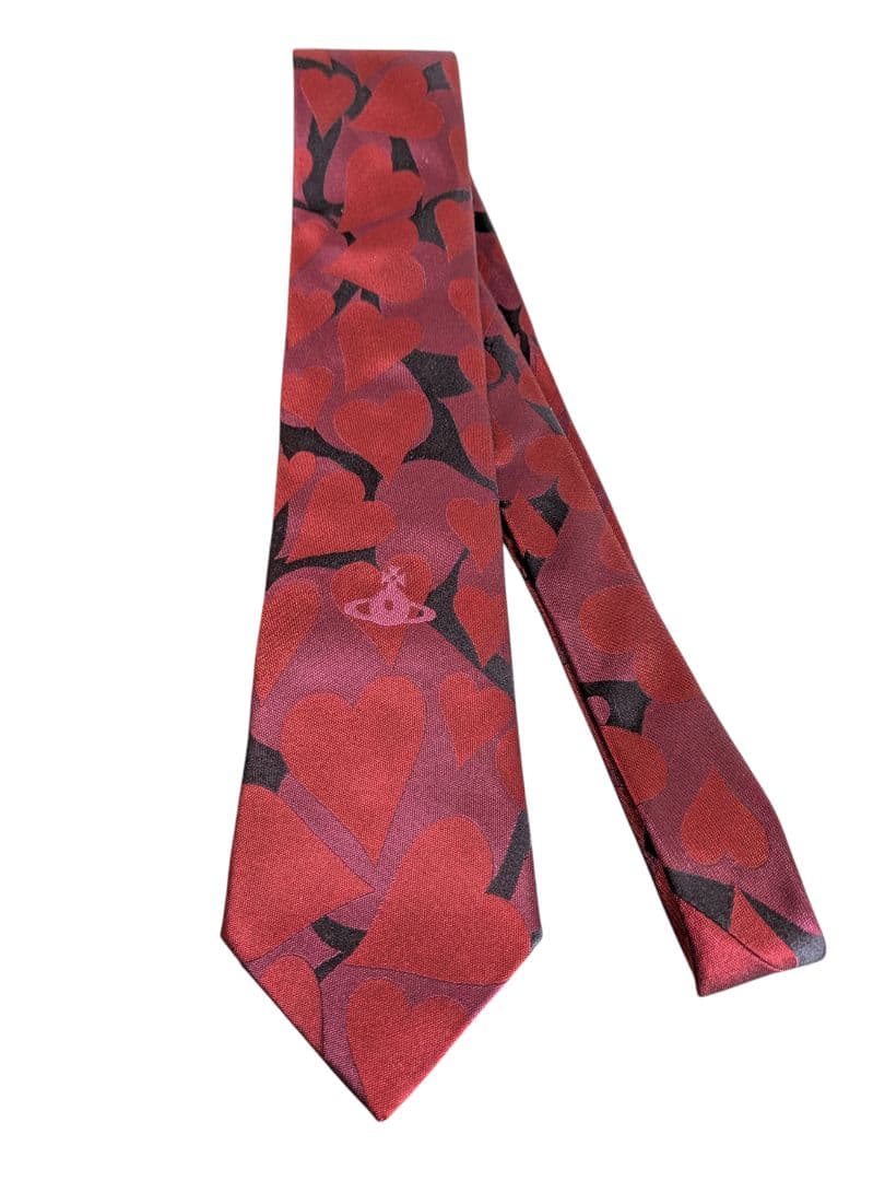 美品　ヴィヴィアンウエストウッド ハートジャカード シルク ネクタイ レッド