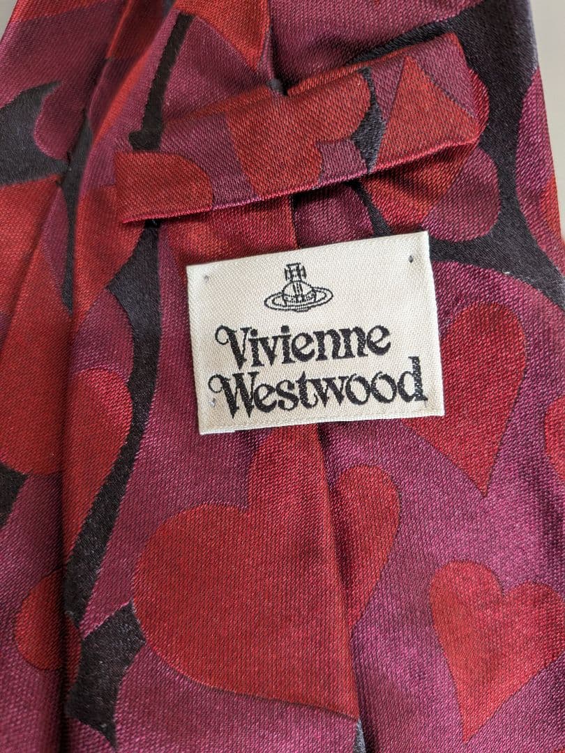 美品　ヴィヴィアンウエストウッド ハートジャカード シルク ネクタイ レッド