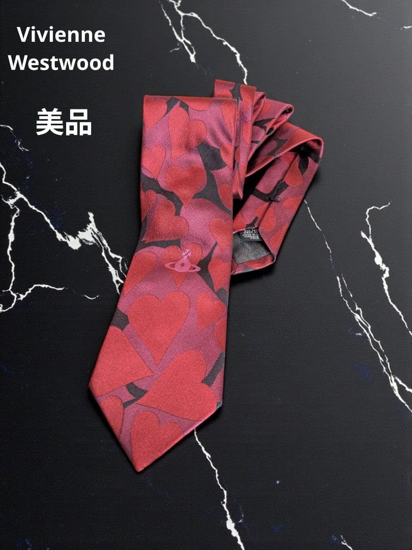 美品　ヴィヴィアンウエストウッド ハートジャカード シルク ネクタイ レッド