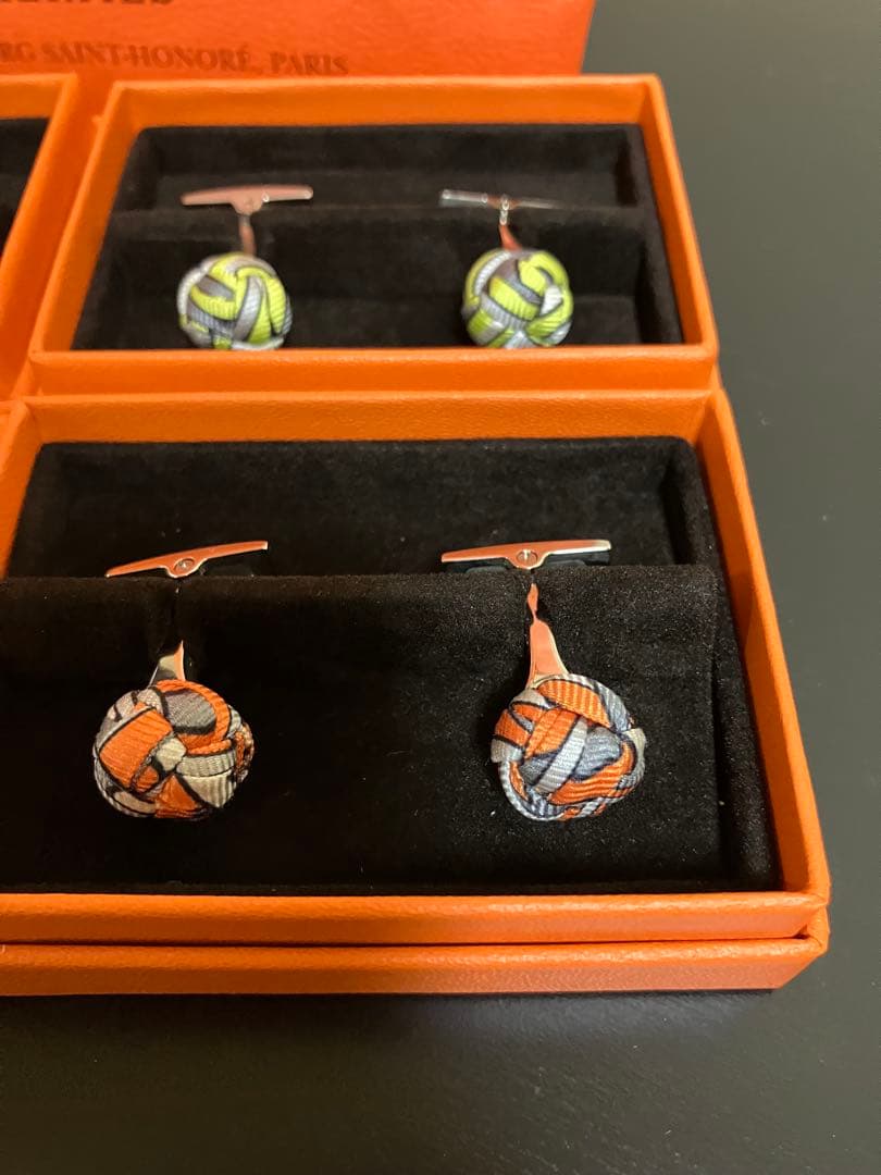 HERMES 多色布製カフリンクスセット