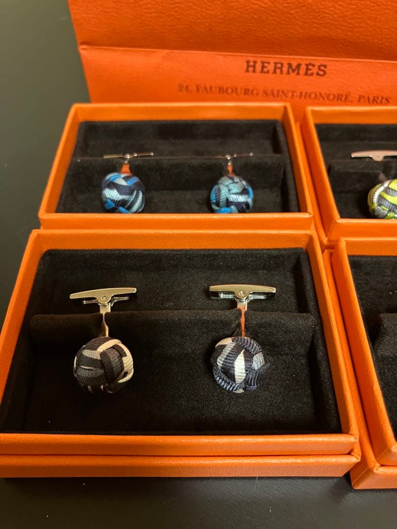 HERMES 多色布製カフリンクスセット